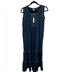 Max Studio London Sleeveless tiered Maxi Dress with White Stitching in blue